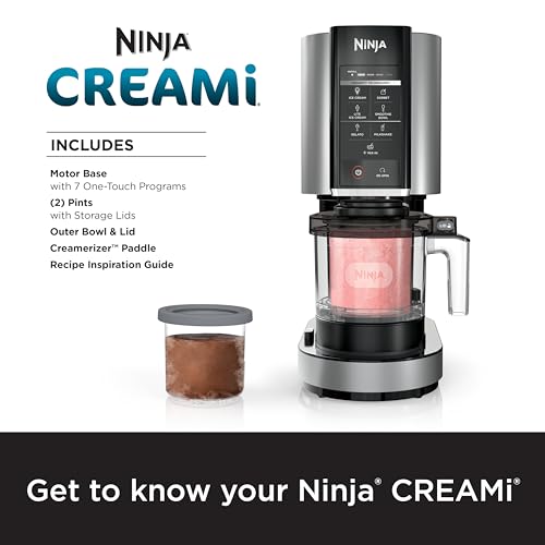 Ninja NC299AMZ CREAMi Ice Cream Maker, for Gelato, Mix-ins, Milkshakes, Sorbet, Smoothie Bowls & More, 7 One-Touch Programs, with (1) Pint Container & Lid, Compact Size, Perfect for Kids, Matte Black