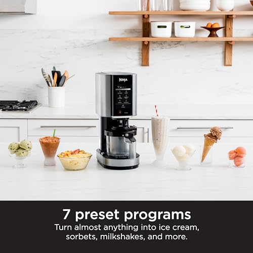 Ninja NC299AMZ CREAMi Ice Cream Maker, for Gelato, Mix-ins, Milkshakes, Sorbet, Smoothie Bowls & More, 7 One-Touch Programs, with (1) Pint Container & Lid, Compact Size, Perfect for Kids, Matte Black