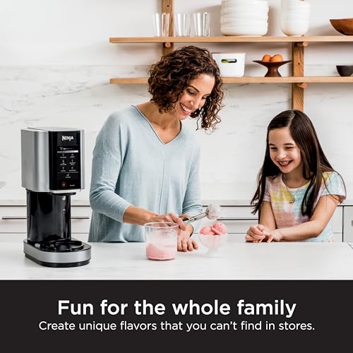 Ninja NC299AMZ CREAMi Ice Cream Maker, for Gelato, Mix-ins, Milkshakes, Sorbet, Smoothie Bowls & More, 7 One-Touch Programs, with (1) Pint Container & Lid, Compact Size, Perfect for Kids, Matte Black